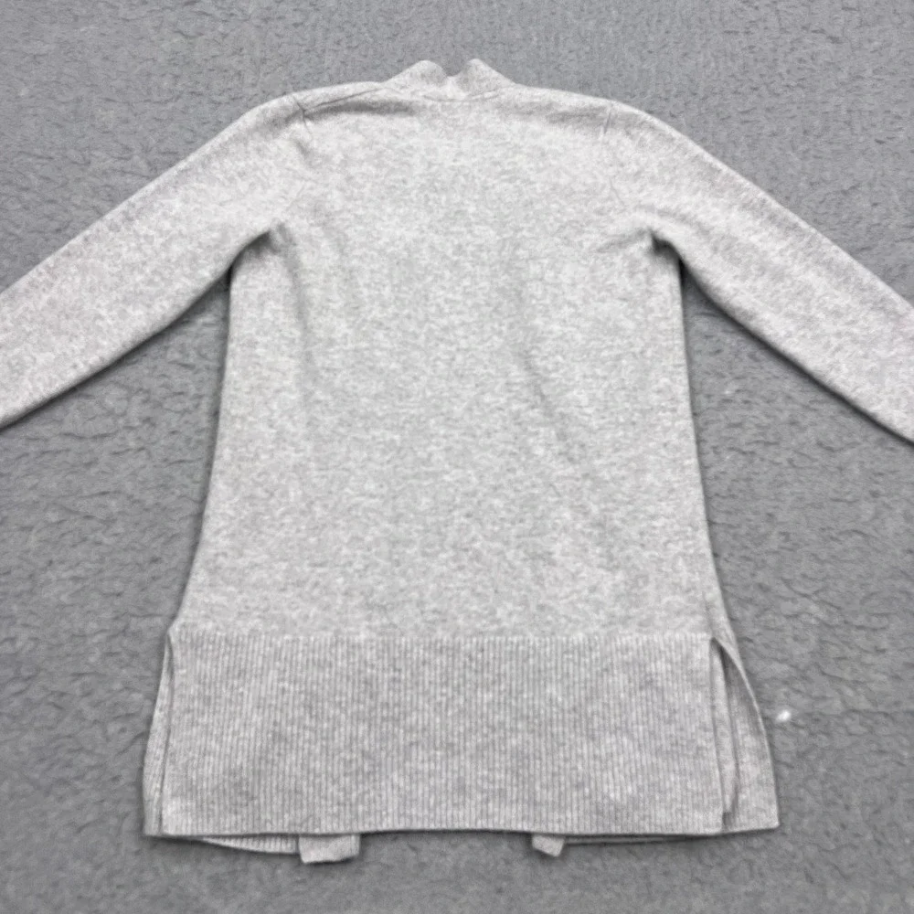 LL Bean Cardigan Womens Small Gray 100% Cashmere Open Front Pockets Knit Sweater